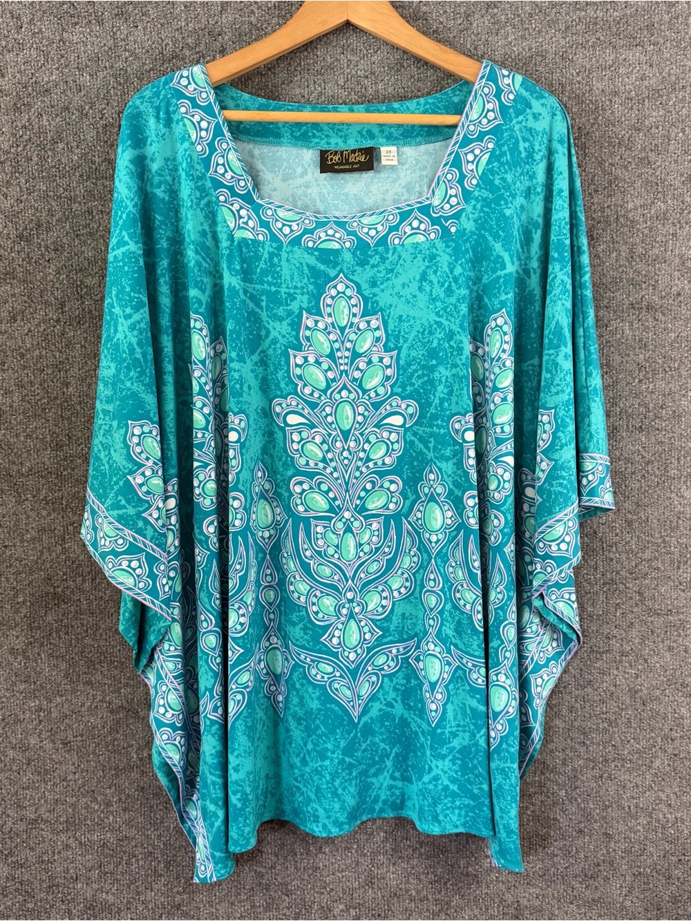 Bob Mackie Womens 2X Kimono Sleeve Top Teal Purple Office Casual Stretch Flowy
